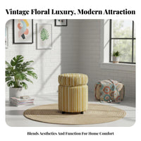 Round Pouf Vintage Design Round Floral Pouf Comfortably Padded for Vanity