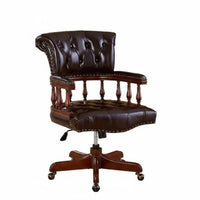 Leather Upholstery Carved Wood managerial Chair High rear Support Rolling Task Chair Vintage Design Office Furniture Height Adjustable for managerials, Professionals, Students, Study Room, Library, Work