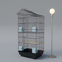 Bird Villa Double Layer Spacious Habitat, Metal 46x36x100cm Large Space 5kg Home, 2 Level Design for Budgie Cockatiel and Myna Bird Cage Needs