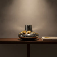 Silver Vase with Gold Floral Decoration Reflective Ceramic Flower Vase Decorative Vessel for Homeowners, Entryway Table