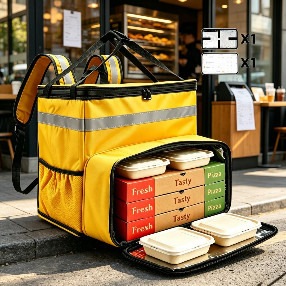 Large Capacity Insulated Delivery Bag with Reflective Stripe, Oxford Fabric
