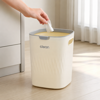 Square plastic trash can, 2-pack waste bin with removable lid, cream deposit bottle collection bin for household