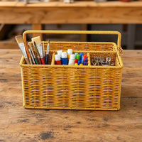 Rectangular Woven Basket with Handle Portable Storage Basket with Handles Structured Multipurpose for Closet, Bedroom, Kitchen, Entryway