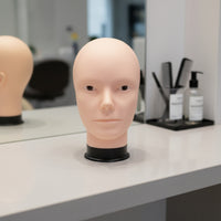 Male Mannequin Head Bald Hairpiece Display Head Skin-Toned-Toned for Stylists, Students, Makeup Training Countertop Presentation