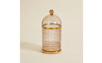 Gold-Toned Fruit Fork Holder with Lid Decorative Dessert Fork Storage Container Ribbed Utensil Holder with Lid Dustproof for Hosts, Homeowners, Dining Table, Kitchen Countertop