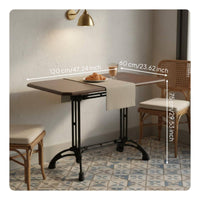 French Style Cafe Table with Solid Wood Top Cast Iron Pedestal Base Dining Furniture Wooden Round Table Retro Design Suitable for Breakfast Nook Home Restaurant