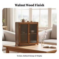 Elegant Wood Grain Stackable Desktop Cabinet Space-Saving Countertop Rack interchangeable Display Shelf Sturdy Construction for Tea Lovers, Home Decor lovers, Office Workers, Living Room, Bathroom, Pantry