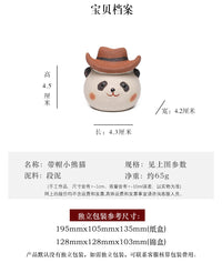 宜兴紫砂茶宠大熊猫摆件功夫茶道配件茶玩茶具戴帽子盖托茶盘批发