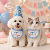 Embroidered Dog Birthday Pet Costume Set, Spotted Cotton-Polyester Bib & Hat, Dog Birthday Present for Pet Owners