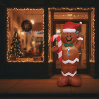 Holiday Inflatable Gingerbread Man with Candy Cane Outdoor Christmas Inflatable Gingerbread Man Festive Yard Decoration Inflate for Porch, Storefront