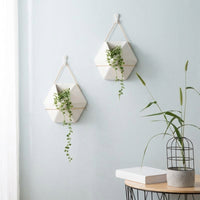 Plant Pots and Hanging Basket for Flower Pots, Modern Nordic Wall Decor for Home Office, Geometric Wall Planter with Rope Plant Hanger, 1 Pack