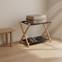 Double Layer Luggage Rack Solid Wood Folding Luggage Rack for Bedroom