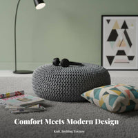 Knitted Round Ottoman Japanese Aesthetic Pouf Removable and Washable Cover
