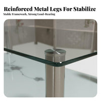 1 Piece Glass Top Table 2-tier Coffee Table Minimalist Layered Glass Stainless Steel Legs Easy Maintenance Suitable for Homeowners Families Small Areas Living Room Office