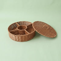 Woven Snack Basket with Lid Divided Compartments Woven Fruit Basket Handwoven Rattan Fruit Tray for Tabletop