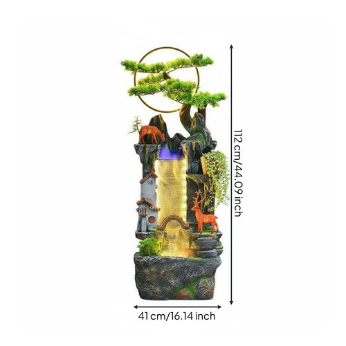 1 Piece Chinese Rockery Water Feature Indoor Fountain Mist Water Wheel Sculpture LED Lighting Tranquil Fog-generating Pump Suitable for Balcony Meditation Room Living Room Home Decoration