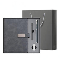 Metal Clasp A5 Notebook Gift Set Stitched Border Leather-Look Notebook Set
