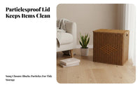 Woven Hamper with Lid Large Capacity Storage Basket Multipurpose for Families