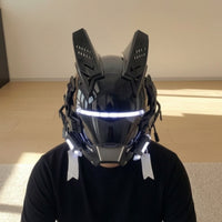 Futuristic Helmet Mask with LED Hard-Shell Cyberpunk Mask Glossy Headwear Techwear for Cosplayers, Cosplay, Festivals, Parties