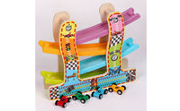 Bright Car Ramp Racer with Cars Classic Wooden Ramp Racer Tabletop Toddler Race Track Sturdy for Preschool