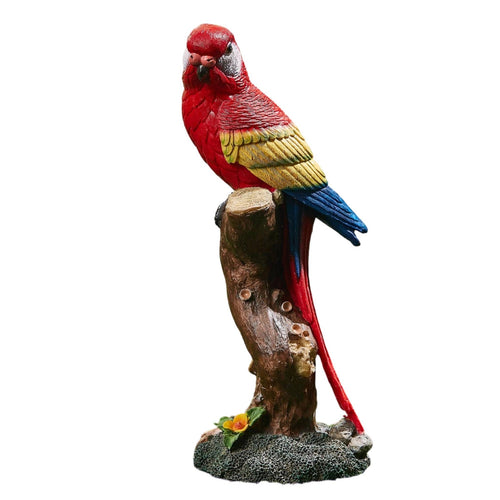 Resin Parrot Figurine Textured Parrot on Stump Statue Painted Finish Decorative Bird Statue for Office
