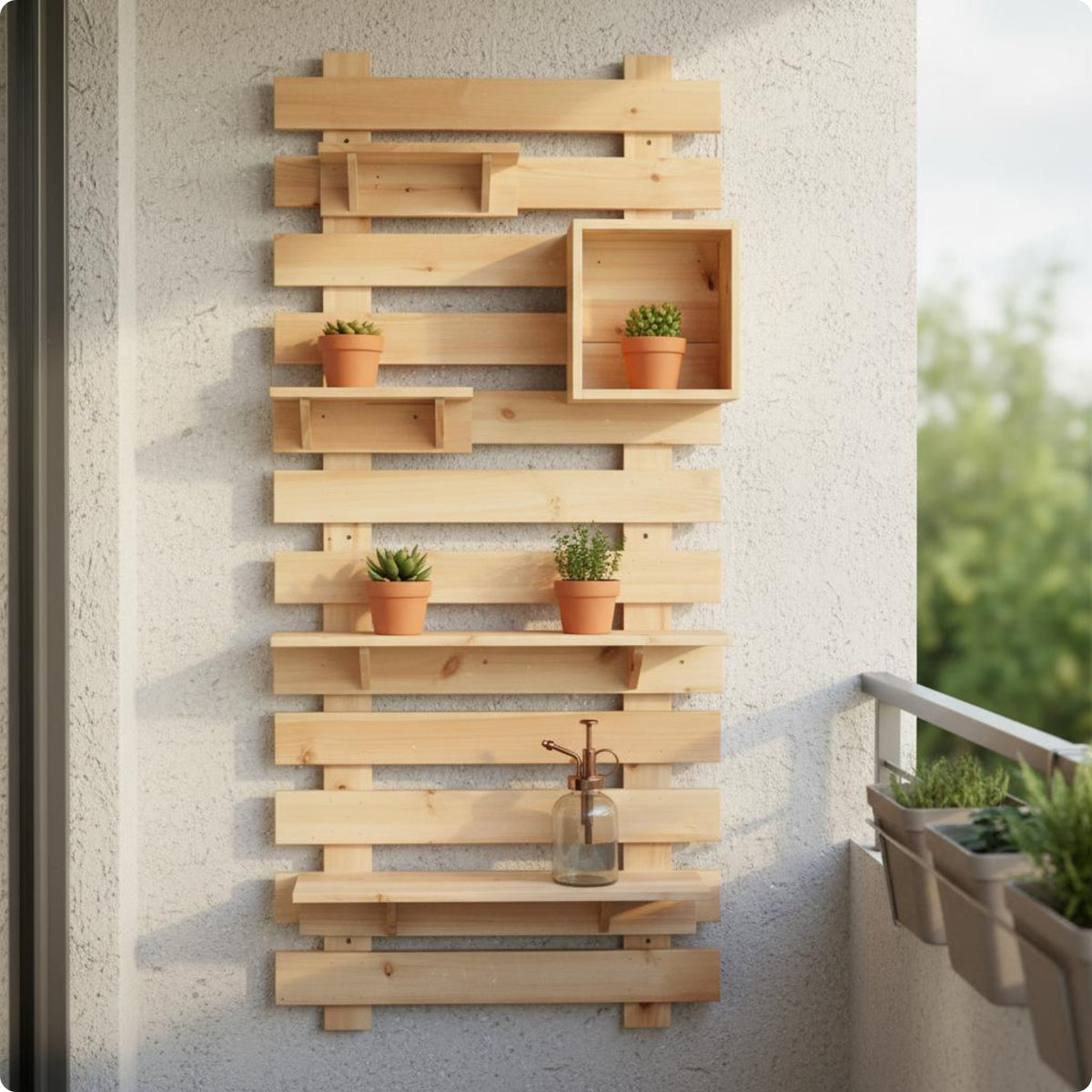 Wall Mounted Plant Shelf Solid Wood Multi Tier Display Rack Easy to Install