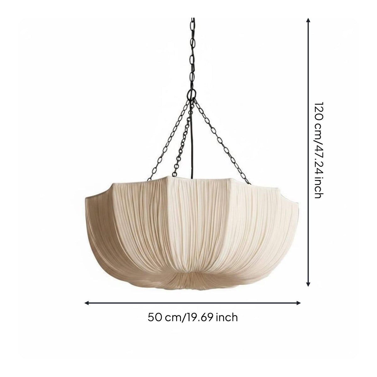 Vintage Chandelier Lamp Retro Style Pleated Hanging Light Adjustable Height Indoor Lighting