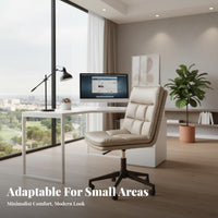 Lumbar Support Upholstered Armless Roller Chair Adjustable Height Armless Rolling Chair Ergonomic Design Swivel Seat Sofa-Like Comfort for Students, Adults, Women, Study Room, Bedroom, Vanity Station, Small Spaces