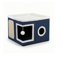 Cat House with Scratch Pad Enclosed Cat Condo Stool Space-Saving for Living Room