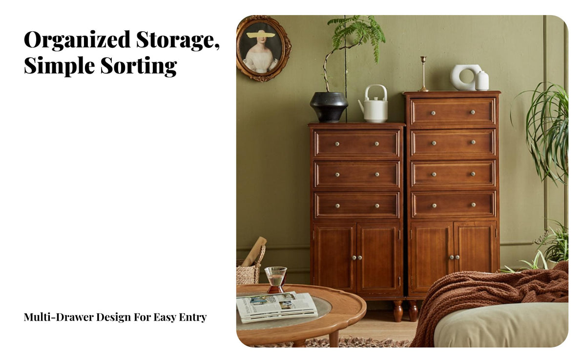 Fully Assembled Combination Chest and Cupboard Vintage Design Tall Dresser Sturdy Construction Storage Furniture Versatile Use for Apartment Dwellers, Homeowners, Parents, Bedroom, Living Room, Hallway, Closet