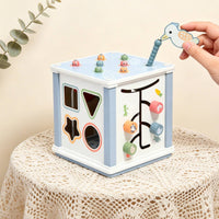 Wooden Busy Box with Bead Maze Child-Centered Activity Cube with Bead Maze Sensory Play Cube Educational Toddler Activity Center
