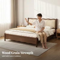 Solid Wood Double Bed Firm-Density Foam Padding Upholstered Wavy Headboard Bed Heavy-Duty Slats Bedroom Furniture for Couples