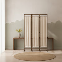 Folding Panel Screen Minimalist Design Freestanding Partition Screen Portable Wood Frame Textile Divider for Entryway, Bedroom, Studio Apartment