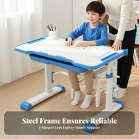 Adjustable Kids Study Desk Set Rounded Corners Height Adjustable Student Writing Table Non-Slip Foot Pads Kids Desk and Chair Set for Bedroom, Reading