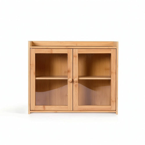 Bamboo Cabinet with Shelf Two-Tier Cupboard Space-Saving for Apartment, Renters
