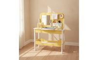 Kids Vanity Set with Mirror Interactive Wooden Vanity Realistic Kids Play Sink for Young Children, Playroom, Bedroom