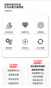 触木即停限位四刃沉孔钻头合金锥孔钻可调节深度阶梯隐藏螺丝沉头