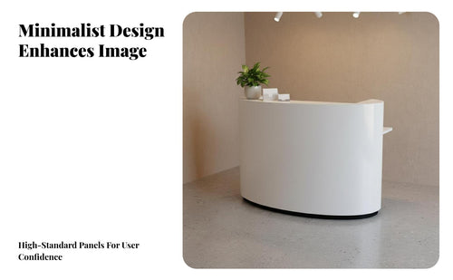 Baked Paint Finish Modern Welcome Counter Sturdy Construction Modern Checkout Counter Easy to Clean Receptionist Desk with Storage Scratch Resistant for Receptionists, Salon Owners, Shop Managers, Showroom, Lobby