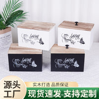 跨境木质桌面卫生棉收纳盒带盖分格储物盒家用洗衣凝珠木质收纳盒