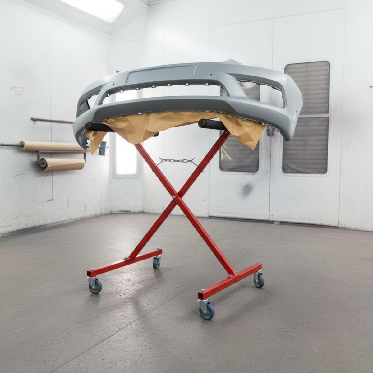 Heavy Duty Construction Adjustable Bumper Painting Stand Multifunctional Design Auto Body Paint Stand 360° Swivel Casters Rolling Panel Painting Rack Safety Foam Padding
