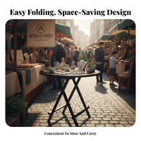 Portable Round Drop-Flap Table Space-Saving Design Collapsible Surface Seats 4 People Household Furniture Contemporary Design for Apartment Dwellers, Families, Outdoor, Kitchen, Dining Room, Breakfast Nook