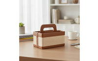 Open-Top Woven Storage Box Rectangular Woven Basket with Handle Compact Divided Basket Bin Decorative for Desktop, Living Room, Vanity