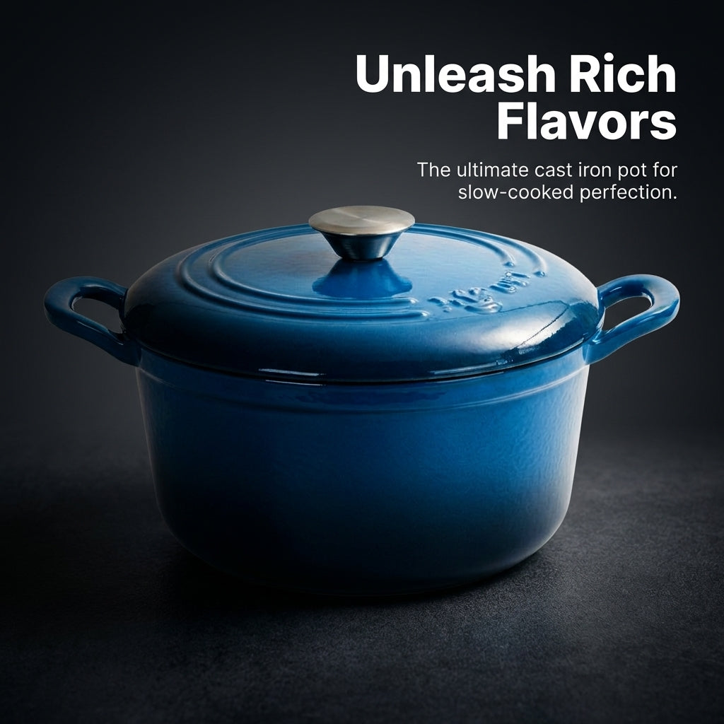 Enamelled Cast Iron Dutch Oven, Cast Iron Casserole Dish with Lid, Enamel Pot for Soups and Stews, Induction Compatible Dutch Oven