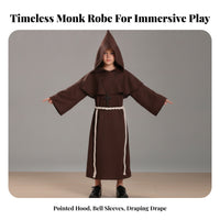 Layered Priest Costume with Cross Loose-Fitting Monk Robe with Belt Lightweight Cosplay Robe for Children, Boys, Halloween, School Plays