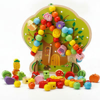 Tree-Shaped Wooden Threading Board Multicolor Threading Board with Beads Smooth Wooden Blocks Vibrant for Preschoolers, Toddlers, Home, Daycare