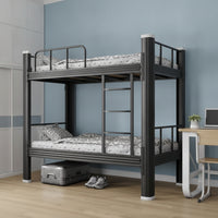 Metal Bunk Bed with Ladder Heavy Duty Bunk Bed with Ladder Space-Saving Furniture for Students, Roommates, Dormitory, Apartment Housing