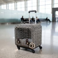 Wicker Feline Carrier Woven Pet Trolley Case Easy to Clean for Airline