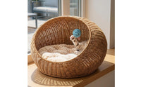 Rattan Design Feline Bed Moisture Resistant Feline Container Bed Handwoven