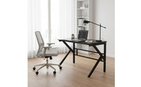 Stable Structure K-Shaped Gaming Desk Sturdy Construction Modern Study Workstation High Load Capacity Black Writing Desk Waterproof Surface for Gamers, Students, Bedroom