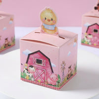 24 Pieces Farm Animal Party Boxes, Pink Barnyard Treat Boxes, Pop-Up Paper Favour Containers, Cute Sweet Goodie Bags for Kids Birthday, Baby Shower & Easter Celebrations